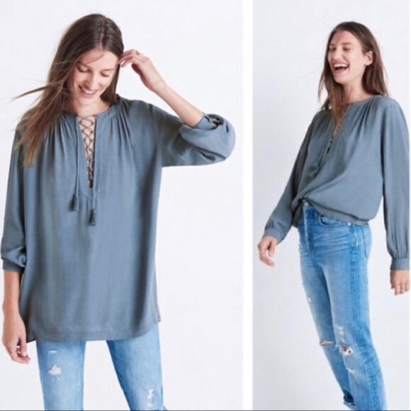 Madewell Lace Up Peasant Top Dusty‎ Rose Size Small - Picture 8 of 9